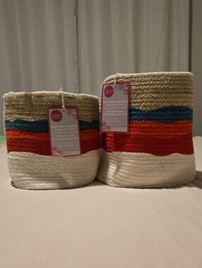 summer & rose Cream, Red and Blue Woven Storage Baskets (Set)